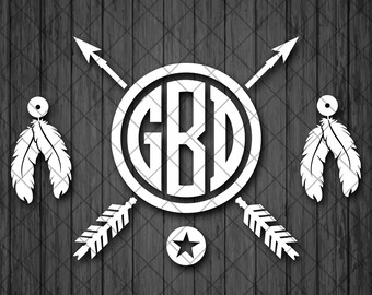 Bohemian Monogram Feathers, Hart and Arrows Vinyl Decal Sticker Home Decor Art CAR DECAL Sticker, Arrow Boho Hippie Sticker, Laptop Sticker