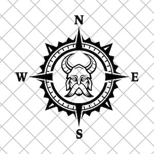 VIKING WARRIOR Compass Vinyl Decal Sticker, Compass Rose Decal, Viking Wall Sticker, Viking Truck Decal, Viking Compass Sticker