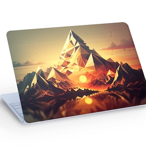 Adesivo decalcomania astratta sole e montagna per laptop, sole e paesaggio montano di triangoli adesivo skin per laptop - dimensioni personalizzate
