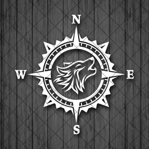 Howling Wolf Compass Vinyl Decal Sticker, Wolf Compass Rose, Werewolf Decal, Truck Decal, Laptop Sticker, Top Quality Decal For Offroad Cars