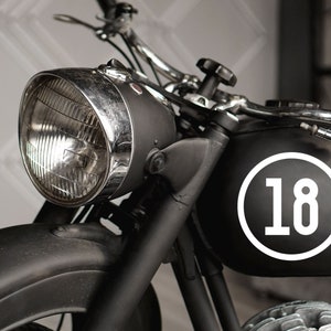 YOUR NUMBER Grunge Tank MOTORCYCLE Vintage Gas Fender Decal Sticker, Universal Fit on all Motorcycle Models - Custom Color and Size
