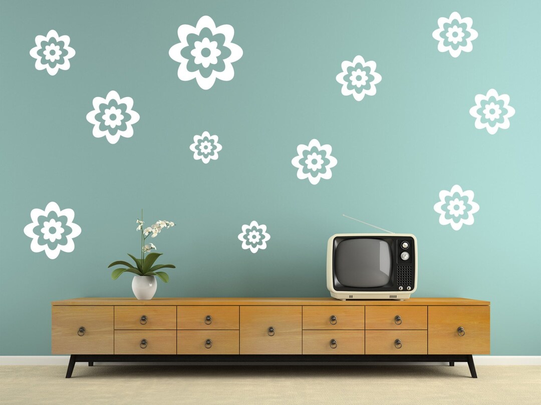 FLOWERS Retro Classic Wall Vinyl Decal Stickers, Set of 18 FLOWERS Wall ...