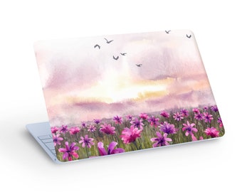 Purple FLOWERS Painting LAPTOP SKIN Decal Sticker, Purple Flowers Laptop Skin Decal - Custom Size