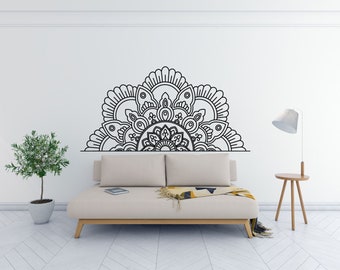 Mandala Flower in Half Wall Vinyl Decal Sticker, Mandala Home Decor Sticker, Mandala Yoga Art Wall Decal, Mandala Flower Interior Wall Decal