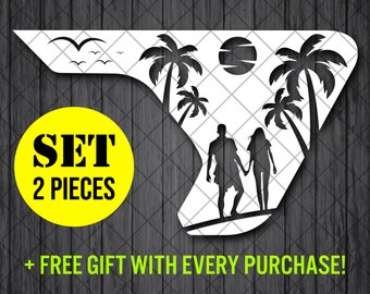 Pareja de playa palmeras y gaviotas voladoras Fender Vent vinilo calcomanía pegatina, JL / JLU / JT Fender Vent Decal Set, par de calcomanías