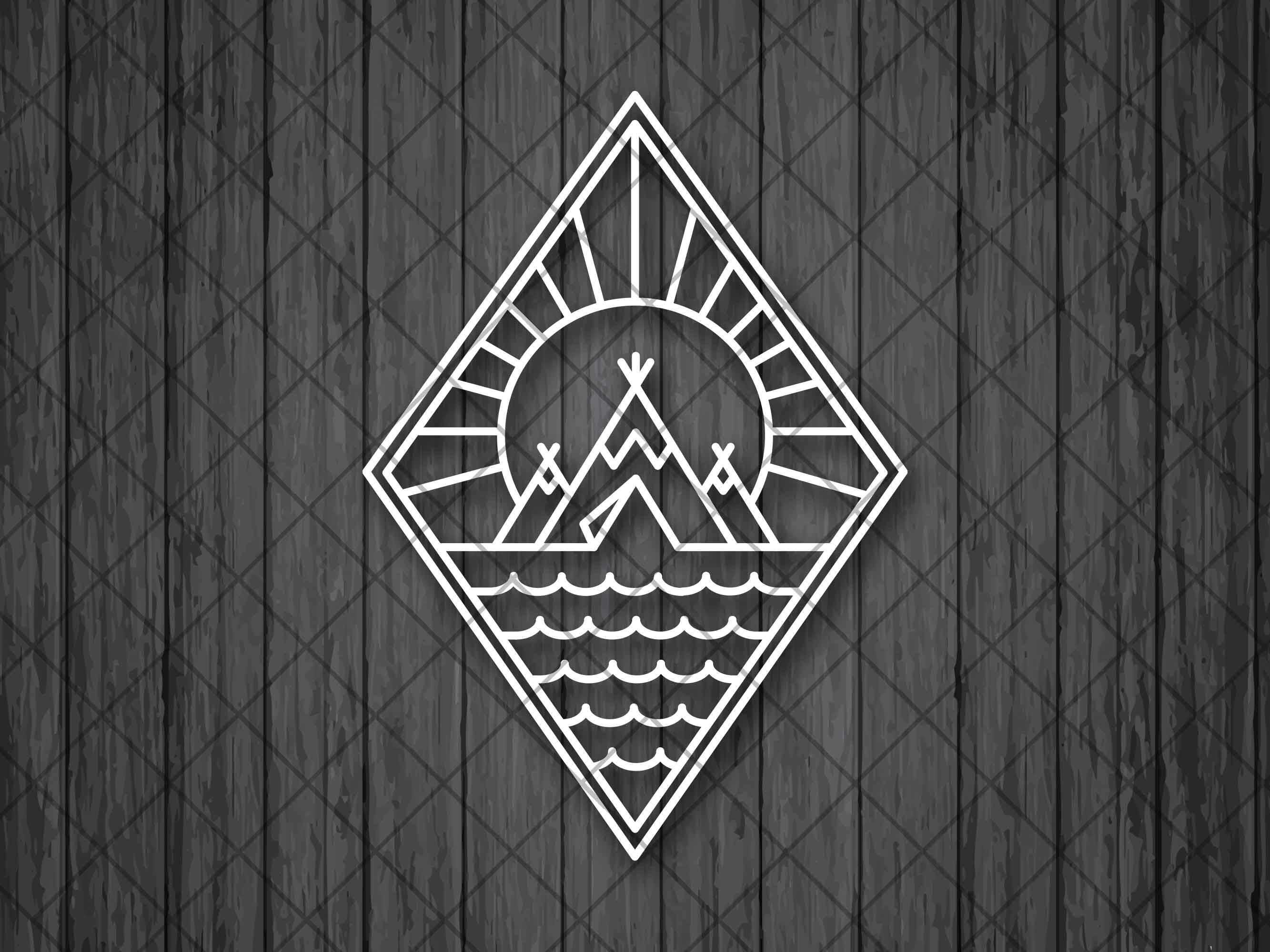 SUN LAKE TENT lijntekening vinyl sticker sticker, camping auto sticker, natuur vrachtwagen sticker, waterfles sticker, laptop sticker, camping sticker