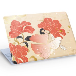 Chinese GOLDFISH Flowers LAPTOP SKIN Decal Sticker, Goldfish Flowers Laptop Skin Decal - Custom Size