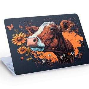 かわいい牛のラップトップスキンデカールステッカー、牛のMacBookスキン、ラップトップスキンデカール - カスタムサイズ