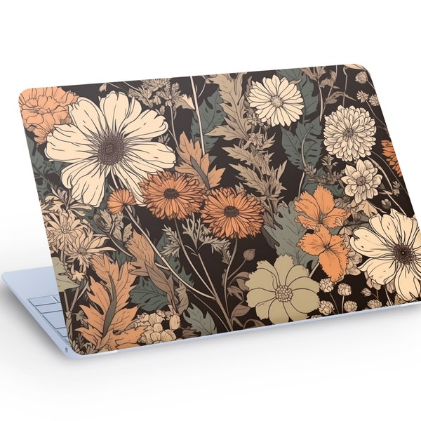 Pelle naturale per laptop con fiori selvatici, pelle per Macbook con fiori, adesivo decalcomania per pelle per laptop - Dimensioni personalizzate