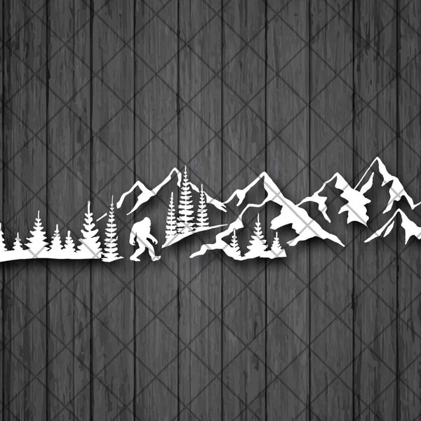 BIGFOOT Mountain and Treeline SUV Vinyl Decal Sticker, Sasquatch Mountain and Treeline 4x4 Off Road Vinyl Decal Sticker, Forest 4x4 Vehicle