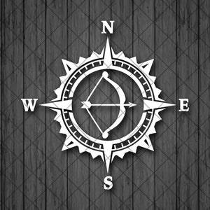 Bow Hunting Compass Vinyl Decal Sticker, Compass Rose, Ship Captain Decal, Truck Decal, Laptop Sticker, Top Quality Decal For Offroad Car