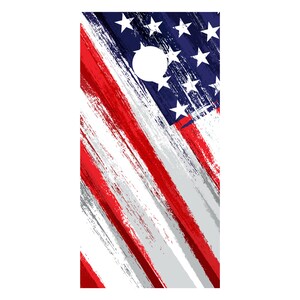 May include: A red, white, and blue American flag with a distressed, brushstroke effect. The flag is displayed on a white background.