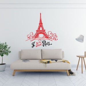 PARIS EIFFEL TOWER Vinyl Wall Decal Sticker, I Love Paris Wall Decal, Paris City Decal, France Landmarks Wall Decor Sticker, Home Decoration