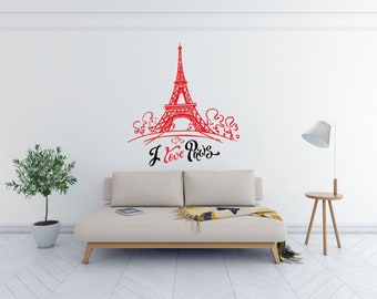 PARIS EIFFEL TOWER Vinyl Wall Decal Sticker, I Love Paris Wall Decal, Paris City Decal, France Landmarks Wall Decor Sticker, Home Decoration
