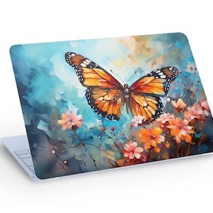 Adesivo de decalque de pele de laptop com flores coloridas e borboleta, flores de pele de Macbook e decalque de pele de laptop de borboleta - tamanho personalizado
