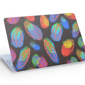 Sticker autocollant pour ordinateur portable feuilles abstraites colorées, feuilles abstraites colorées plantes pour ordinateur portable - dimension personnalisée