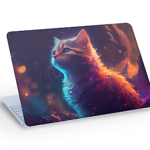 CAT LAPTOP SKIN Decal Sticker, Cute Cat On Black Background Laptop Skin Decal - Custom Size