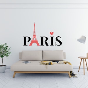 PARÍS TORRE EIFFEL Pegatina calcomanía de pared de vinilo, love Paris Wall Decal, Paris City Decal, Francia Landmarks Wall Decor Sticker, Decoración del hogar