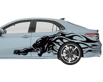 Set of JAGUAR Side Car Vinyl Decal Sticker, Set PANTHER Fender Top Side Trunk Car Decal, Jaguar Car Racing Decal SET - Custom Color and Size