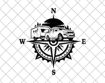 Truck CARAVAN CAMPING Compass Vinyl Decal Sticker, Compass Rose, Camping Decal, Truck Decal, Laptop Stickers, Decal For Offroad Vehicles
