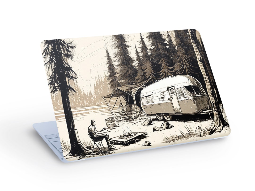 Sticker Over Computer Campera CARAVAN Campsite LAPTOP SKIN Decal Sticker, Caravan Forest Lake MacBook ...
