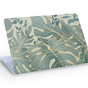 Sticker autocollant feuille verte pour ordinateur portable, feuilles abstraites, plantes, sticker pour ordinateur portable - dimension personnalisée