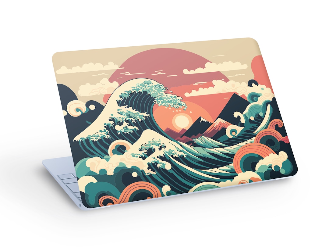 JAPANESE Art Ocean Wave & Sun LAPTOP SKIN Decal Sticker, Big Ocean Wave ...