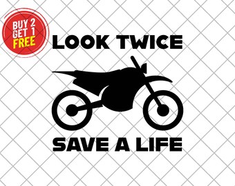 LOOK TWICE SAVE A LIFE Motorcycle Vinyl Decal – White, Car Window Bumper Sticker, Oracal