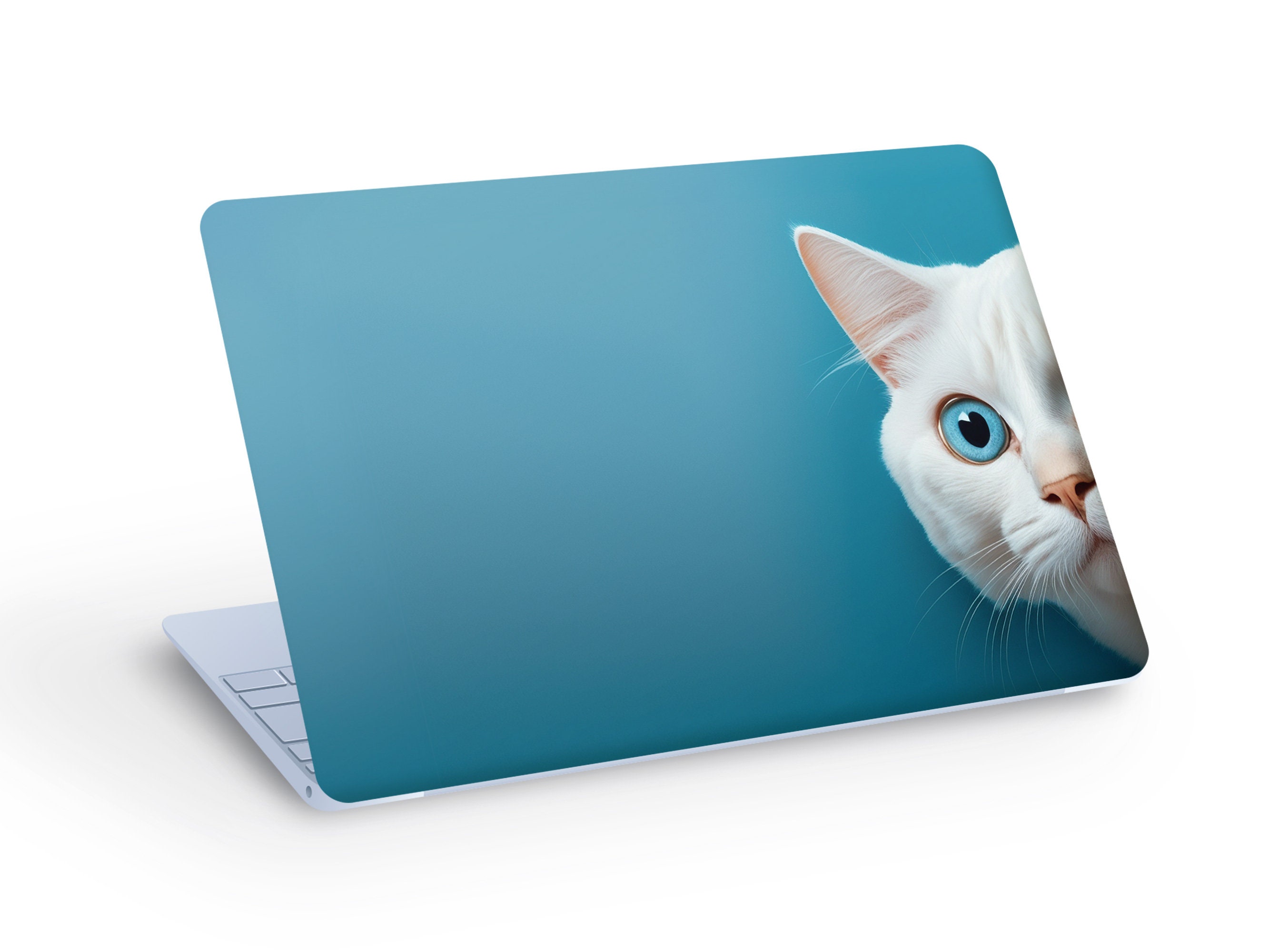 White CAT Peeks Out LAPTOP SKIN Decal Sticker, Frightened Cat Laptop ...