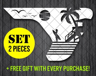 Palm Tree Beach Girl Surfer Hawaiian Fender Vent Vinyl Decal Sticker, JL / JLU / JT Fender Vent Decal Set, par de calcomanías
