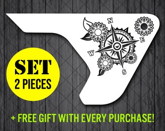 コンパスフラワーデコレーションフェンダーベントビニールデカールステッカー、JL / JLU / JTフェンダーベントデカールセット、ペアデカール