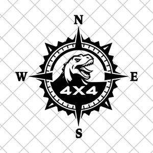 Dinosaur 4X4 Compass Vinyl Decal Sticker, Compass Rose, T-REX Decal, Truck Decal, Laptop Stickers, Raptor Decal, Decal For 4x4 Offroad Cars