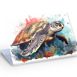 Sticker autocollant abstrait peau d'ordinateur portable tortue de mer, belle peau d'autocollant colorée pour ordinateur portable tortue de mer - dimension personnalisée