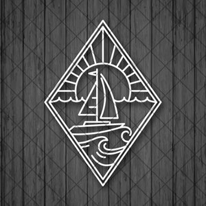 SUN OCEAN YACHT Lijn tekening Vinyl Sticker, Zeiljacht auto sticker, zeilboot sticker, jacht fles sticker, jacht laptop sticker, jacht laptop sticker