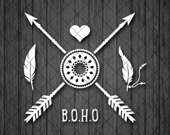Boho Bohemian Feathers, Hart and Arrows Vinyl Decal Sticker Home Decor Art CAR DECAL Sticker, Arrow Boho Chic Hippie Sticker, Laptop Sticker