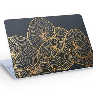 Adesivo decalcomania della pelle del computer portatile con foglie e fiori astratti, decalcomania della pelle del computer portatile con piante di fiori astratti - dimensioni personalizzate