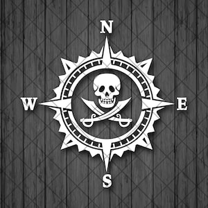 Pirate Skull Compass Vinyl Decal Sticker, Compass Rose, Ship Captain Decal, Truck Decal, Laptop Stickers, Decals for off-road SUV's