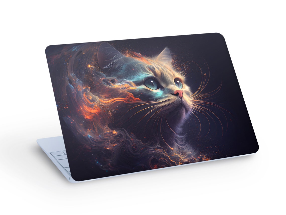 Cute CAT LAPTOP SKIN Decal Sticker, Cute Cat on Black Background Laptop ...
