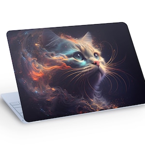 Cute CAT LAPTOP SKIN Decal Sticker, Cute Cat On Black Background Laptop Skin Decal - Custom Size