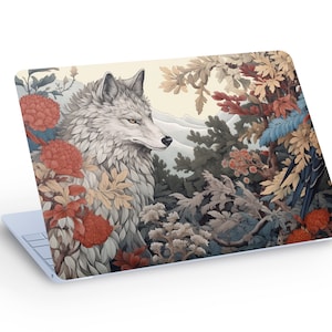 WOLF LAPTOP SKIN Decal Sticker, White Wolf Forest Nature Laptop Skin Decal - Custom Size