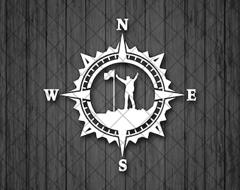 Hiker Vinyl Decal Sticker, Compass Rose, Decal For 4x4 cars, Top Of The Mountain Decal, Laptop Stickers, Top Quality Decal For Offroad Cars