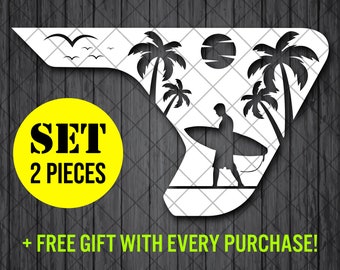 Calcomanía de vinilo para ventilación de guardabarros de palmeras, playa, surfista hawaiano, juego de calcomanías para ventilación de guardabarros JL/JLU/JT, calcomanías en par