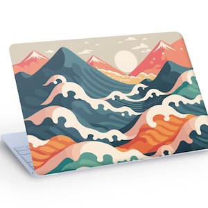 Big Ocean Wave & Sun JAPANESE Art LAPTOP SKIN Decal Sticker, Big Ocean Wave and Sun Laptop Skin Decal - Custom Size