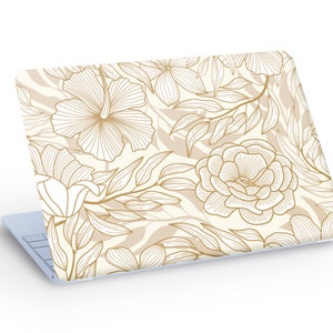 Autocollant de décalcomanie de peau d’ordinateur portable de fleurs élégantes, décalcomanie de peau d’ordinateur portable de plantes de fleurs abstraites - taille personnalisée