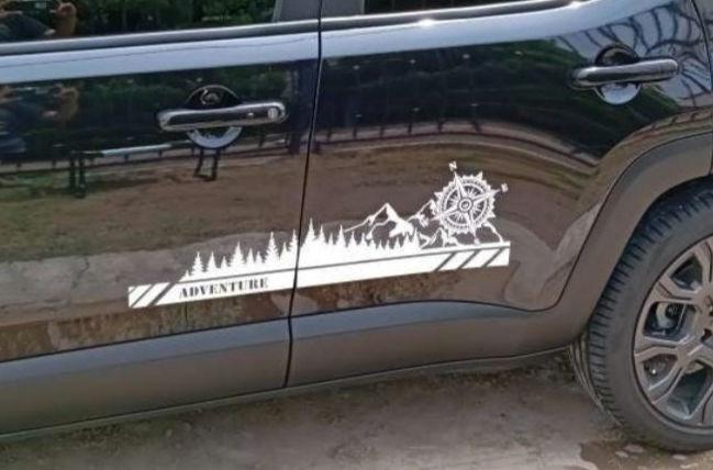 Treeline and Mountain With Compass ADVENTURE SUV Vinyl Decal Sticker ...