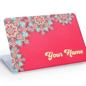 Aangepaste naam MANDALA LAPTOP SKIN Decal Sticker, Mandala Flower Custom Text Laptop Skin Decal - Aangepast formaat