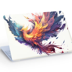 PHOENIX LAPTOP SKIN Autocollant autocollant, Phoenix abstrait coloré sur fond blanc Autocollant de peau d’ordinateur portable - Taille personnalisée