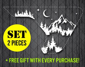 Moon Mountain Forest Fender Vent Vinyl Decal Sticker, JL / JLU / JT Moon Stars Mountain Forest Fender Vent Decal Set, Pair Decals