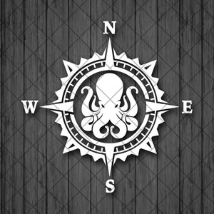 Octopus Compass Vinyl Decal Sticker, Compass Rose, Sailor Decal, Truck Decal, Laptop Stickers, Decal for Adventure cars, Octopus Car Decal