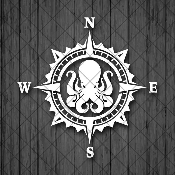 Octopus Compass Vinyl Decal Sticker, Compass Rose, Sailor Decal, Truck Decal, Laptop Stickers, Decal for Adventure cars, Octopus Car Decal